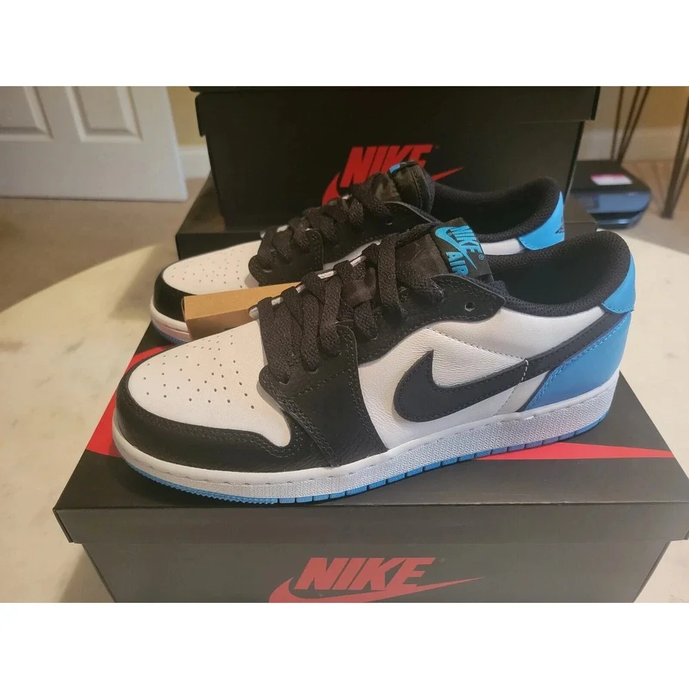 Nike Air Jordan 1 Retro Low OG‎ GS Black Dark Powder Blue UNC CZ0858-104 Size 7y